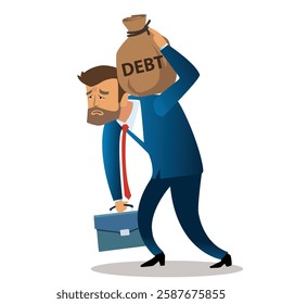  Businessman tired and carry debt bag. The manager is depressed and tired from business. vector, illustration