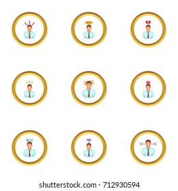 Businessman is tired icons set. Cartoon set of 9 businessman is tired vector icons for web isolated on white background