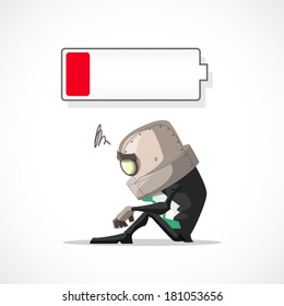 businessman tired sitting on floor with low power,business concept