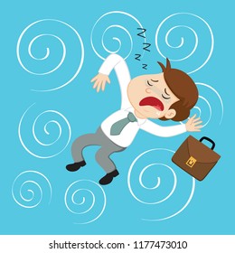 Businessman tired sleeping after doing his job, illustration vector cartoon