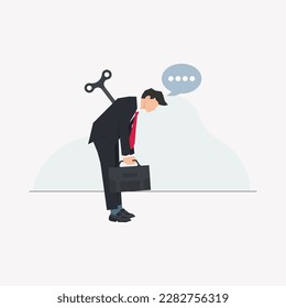 Businessman tired with wind up key design vector illustration