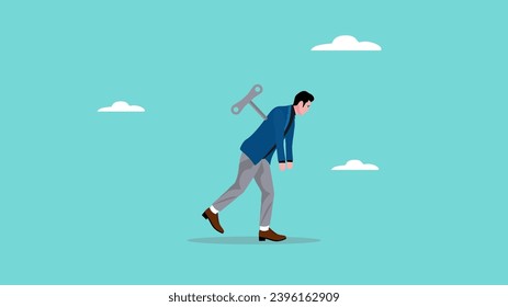 Businessman tired with wind up key design vector illustration suitable to describe someone whose life is controlled by someone else, importance of identity