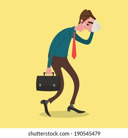 Businessman tired wiping sweat with a handkerchief.