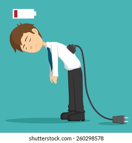 Businessman Tired of Working or Low Battery And Need Socket