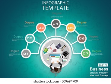 Businessman Top view workplace degree Success  design modern Idea and Concept Vector illustration Infographic template  with World map,icon.

