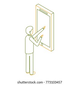 businessman touch screen mobile device isometric