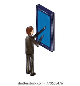 businessman touch screen mobile device isometric