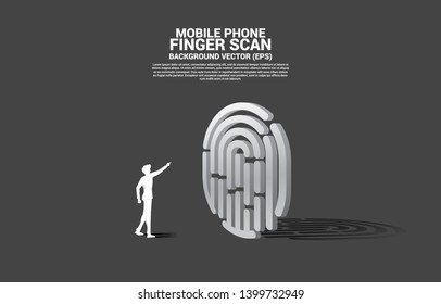 Businessman touch thumbprint on finger scan icon 3D. Background concept for security and privacy technology on network