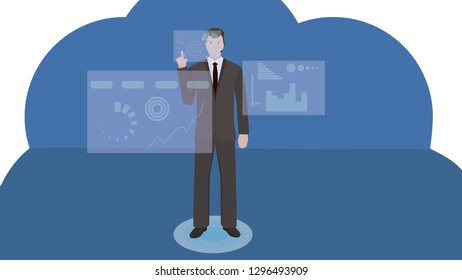 Businessman Touches Holographic UI 