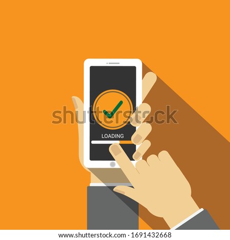 businessman touching check mark icon at mobile. - online order and confirm by mobile phone concept. - vector illustration.