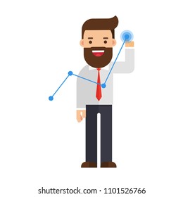 businessman Touching graph of work