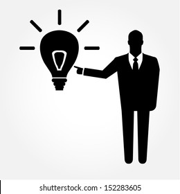 Businessman touching the light bulb - idea and innovation concept