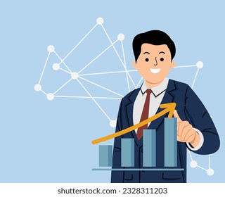 empresario tocando pantalla virtual analizando estrategias de planificación de datos financieros e de inversión para aumentar el beneficio de las ventas