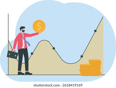 Businessman trading on stock market, Trader analyzing share market and making investment strategy, studying equity market, waiting for success

