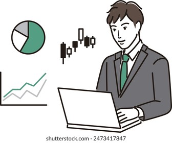 Businessman trading stocks on a computer