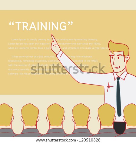 Businessman training in class, Vector cartoon.