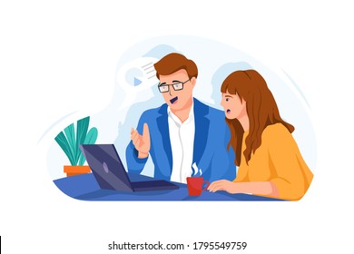 The businessman is training the intern. Vector Illustration Concept.