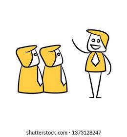 businessman training and present his worker yellow doodle theme