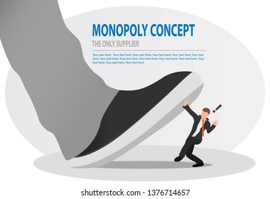 Businessman Is Trampled By A Big Foot. Big Boss Trying To Stomping Step On His Small Worker. Monopoly, Bad Leadership, Conflict, Competition Concept.