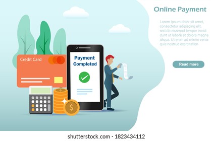 Businessman Transfer Money, Online Payment With Credit Card On Smart Phone. Idea For Digital Payment, Online Shopping, Internet Banking And Fintech Financial Technology Concept. 