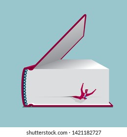 A businessman trapped by knowledge. Isolated on blue background.