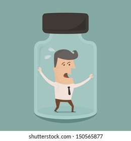 Businessman trapped in a glass jar  ,Vector EPS 10