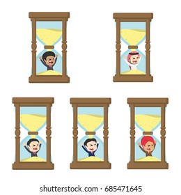 businessman trapped in hourglass different race set