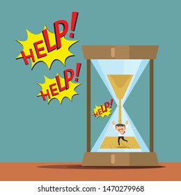 Businessman trapped in the hourglass, illustration vector cartoon