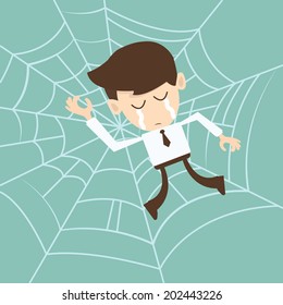 Businessman trapped in spider web