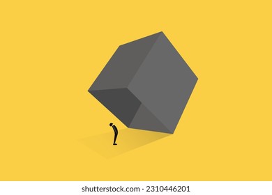 Businessman trapped uncomfortable small box. concept of savings and bankruptcy