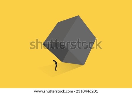 Businessman trapped uncomfortable small box. concept of savings and bankruptcy