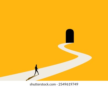 Businessman Traveling on the Long Road to the Secret Door. vector