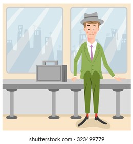 Businessman traveling in train (Fifties retro style)
