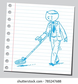 Businessman treasure seeker with metal detector