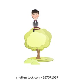 Businessman with tree over isolated white background