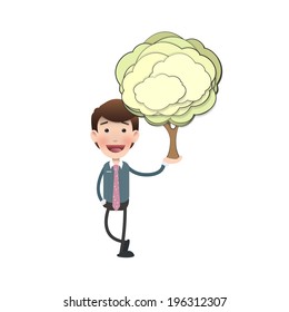 Businessman with tree over isolated white background
