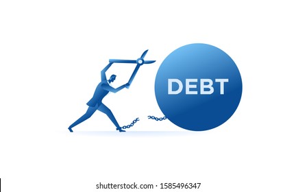 Businessman tries hard to escape with debt. Business work concept illustration about debt and credit. Vector illustration of a flat design