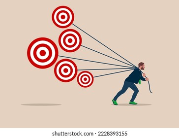 Businessman  Tries to pull many target. Planning and successful. Business next target. Business success goal vector illustration