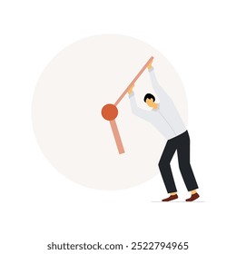 Businessman tries to stop the clock hand