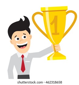 Businessman Trophy Champion Leader Isolated Happy Stock Vector (Royalty ...