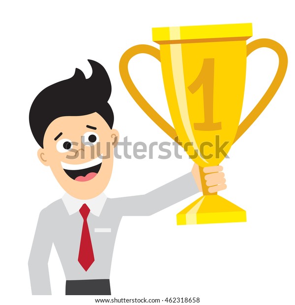 Businessman Trophy Champion Leader Isolated Happy Stock Vector (Royalty ...