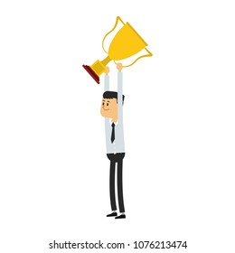 Businessman with trophy cup