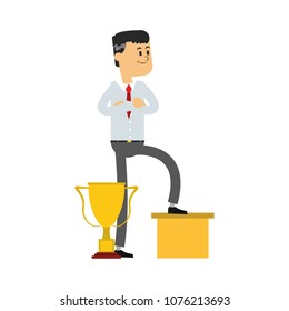 Businessman with trophy cup