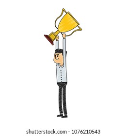 Businessman with trophy cup scribble