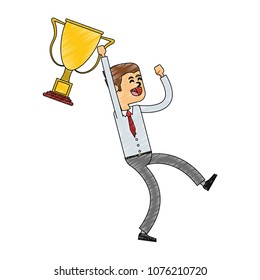 Businessman with trophy cup scribble
