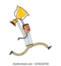 Businessman with trophy cup scribble