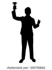 Businessman with trophy in hand silhouette vector