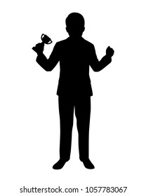 Businessman with trophy in hand silhouette vector