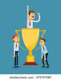 businessman and trophy icon
