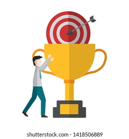 businessman with trophy and target vector illustration